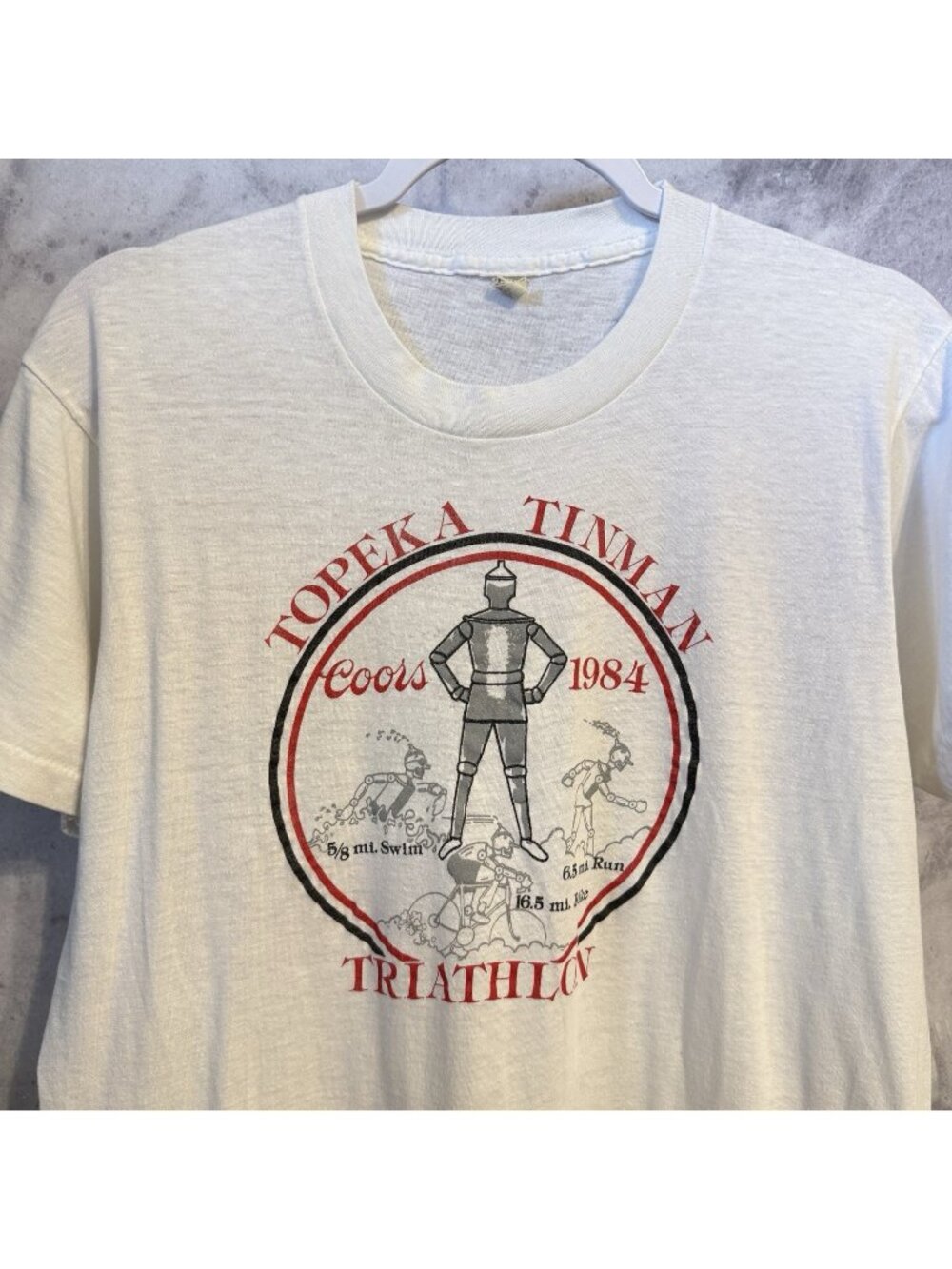 Vintage 80s Triathlon T Shirt Mens XL White Topeka Tinman Coors 1984